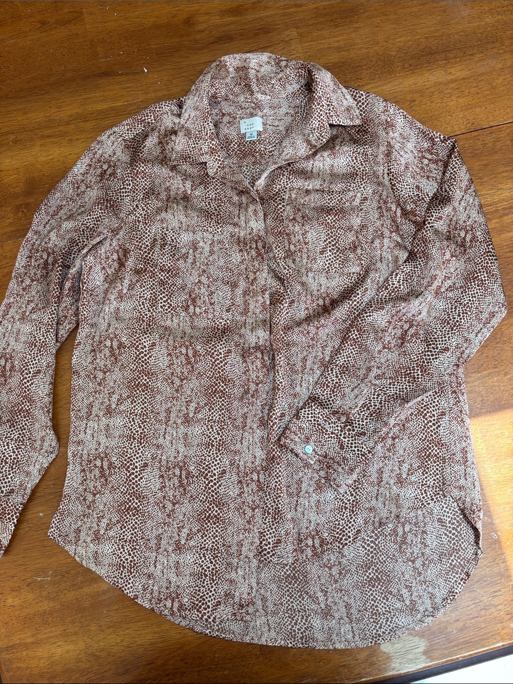 a new day Rust and Cream Printed Long Sleeve Blouse